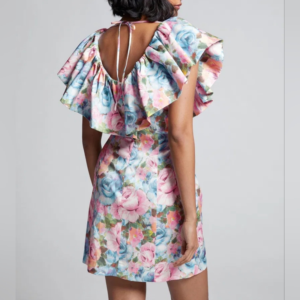 & Other Stories Floral Ruffle Mini Dress Pink & Blue Off-Shoulder Party - Picture 10 of 12
